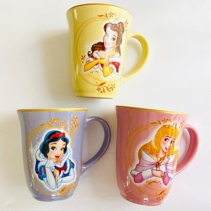 Disney Princess Ceramic Mugs Coffee Cup Belle Aurora Snow White Set of 3